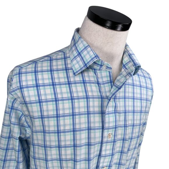 Peter Millar Crown Crafted Shirt Men's Large Blue Plaid Long Sleeve Button-Up - Picture 2 of 10